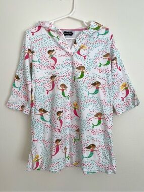 Mud Pie White Hooded Mermaid Swim Coverup with Pink & Green Accents